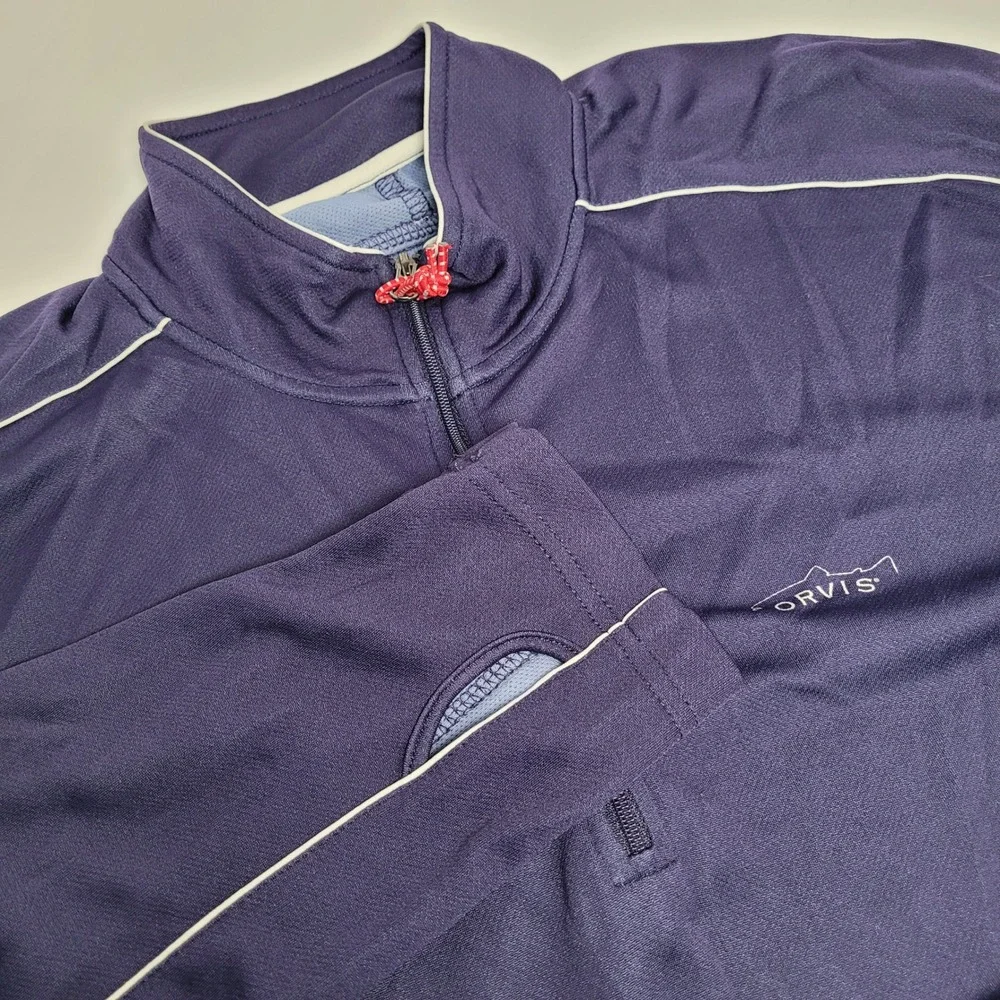 Orvis Trout Bum Pullover Mens XL Blue Good Quarter Zip Thumbhole Recycled Blend